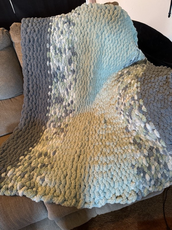 Crochet Striped Sofa Throw Blanket, Gray Blue Beige White Modern Rectangle gallery