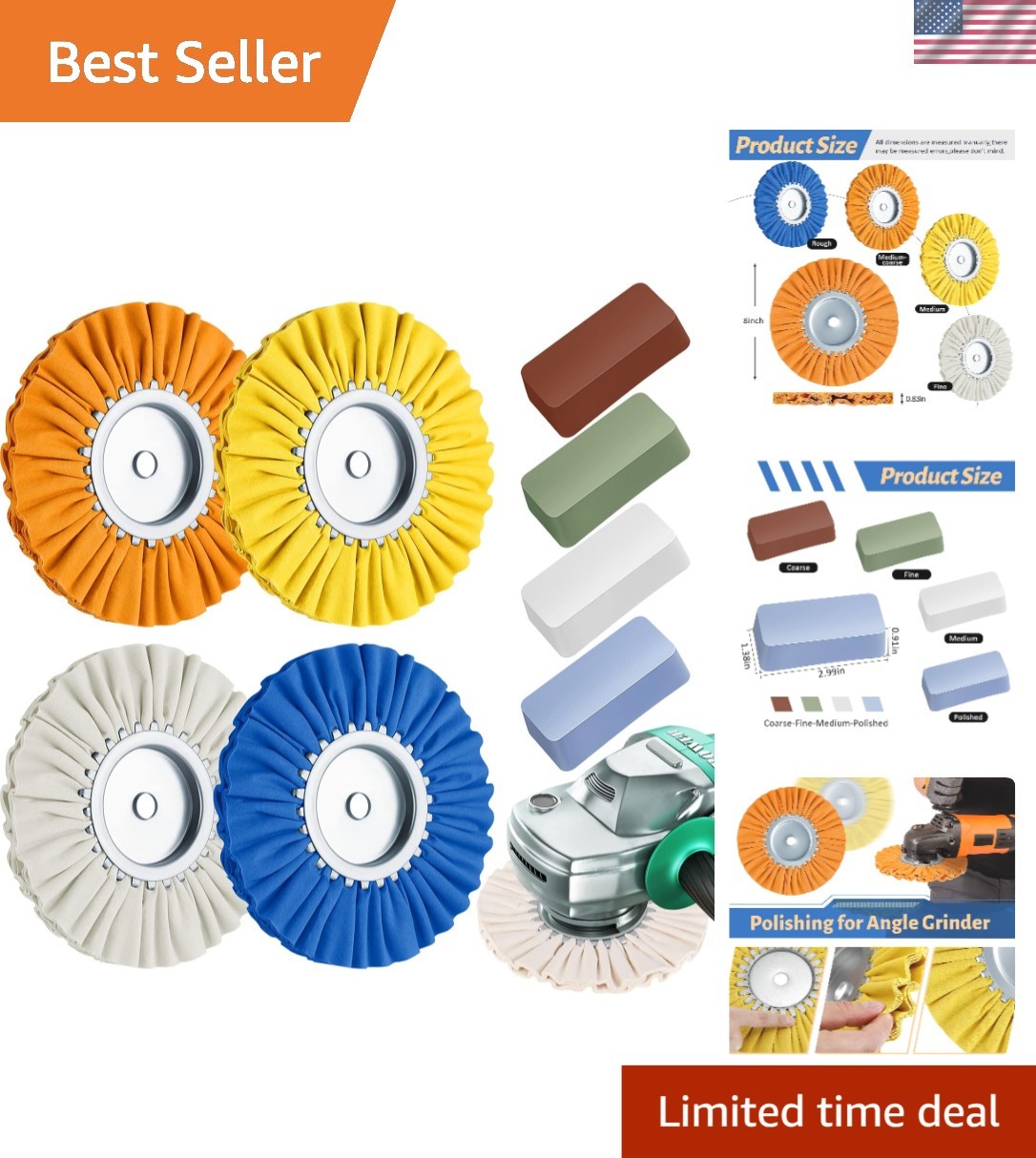 Airway Buffing Wheels Kit Polishing Compound Metal Polish for Angle Grinder 8... gallery