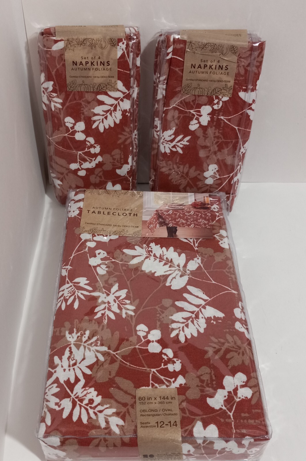 Tablecloth 60x144 In. RECTANGLE & 8 Napkins Fall AutumnThanksgiving Rusty Orange gallery