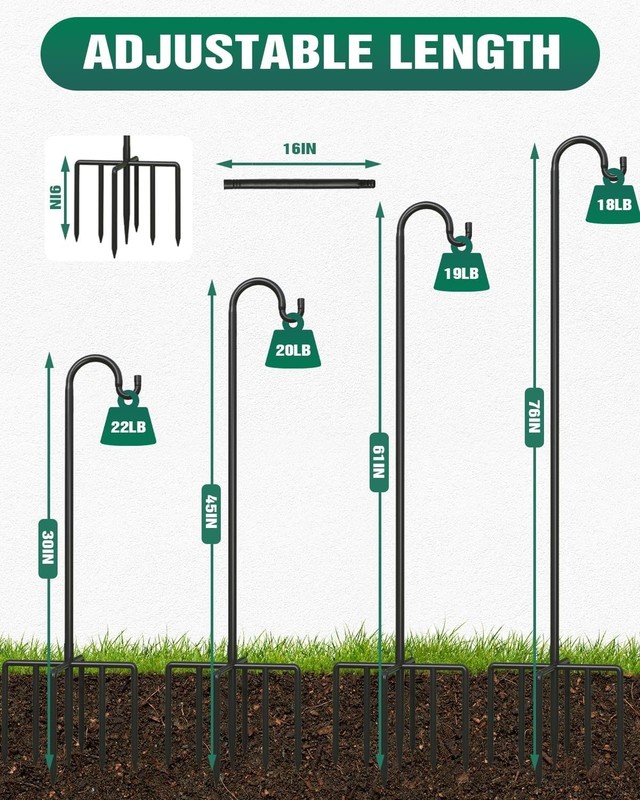 2Pack 76 Inch Adjustable Shepherd Hooks for Outdoor Outside, Heavy Duty with 7 P gallery