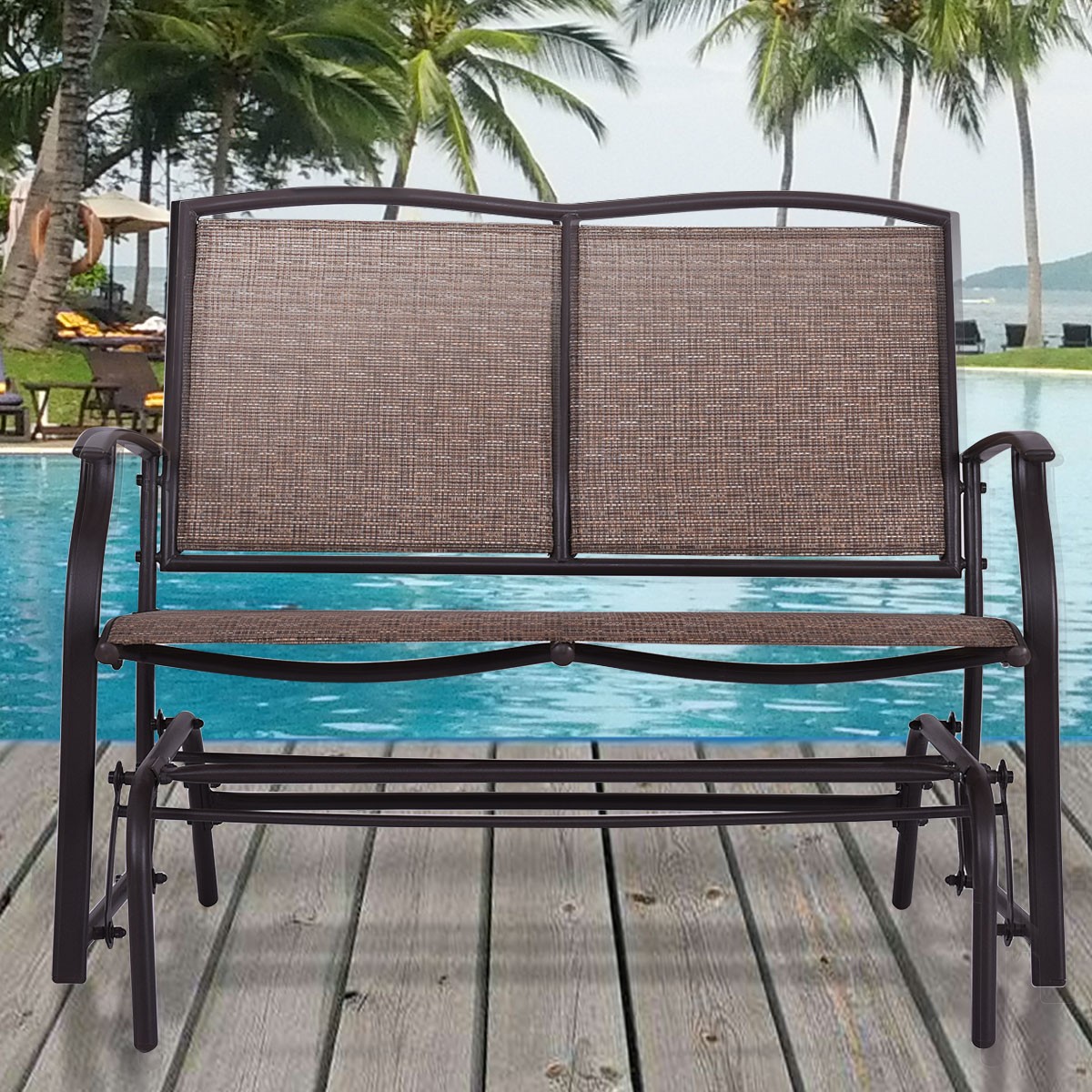 Patio Loveseat Glider Rocking Bench Double Chair With Arm Backyard Outdoor gallery