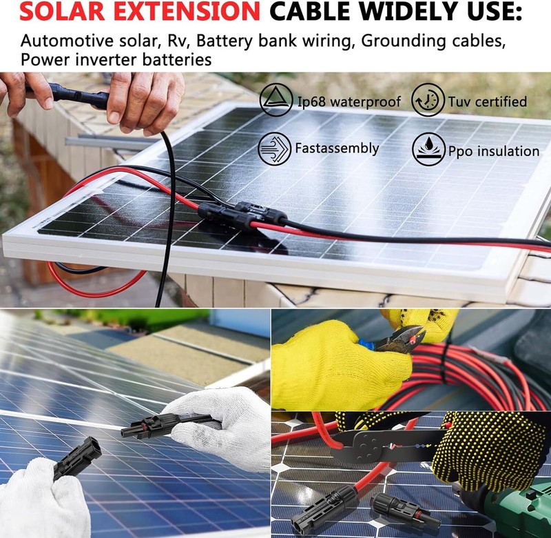 12 AWG 4mm² Solar Panel Extension Cable PV Wire Solar Connector Black & Red Pair gallery