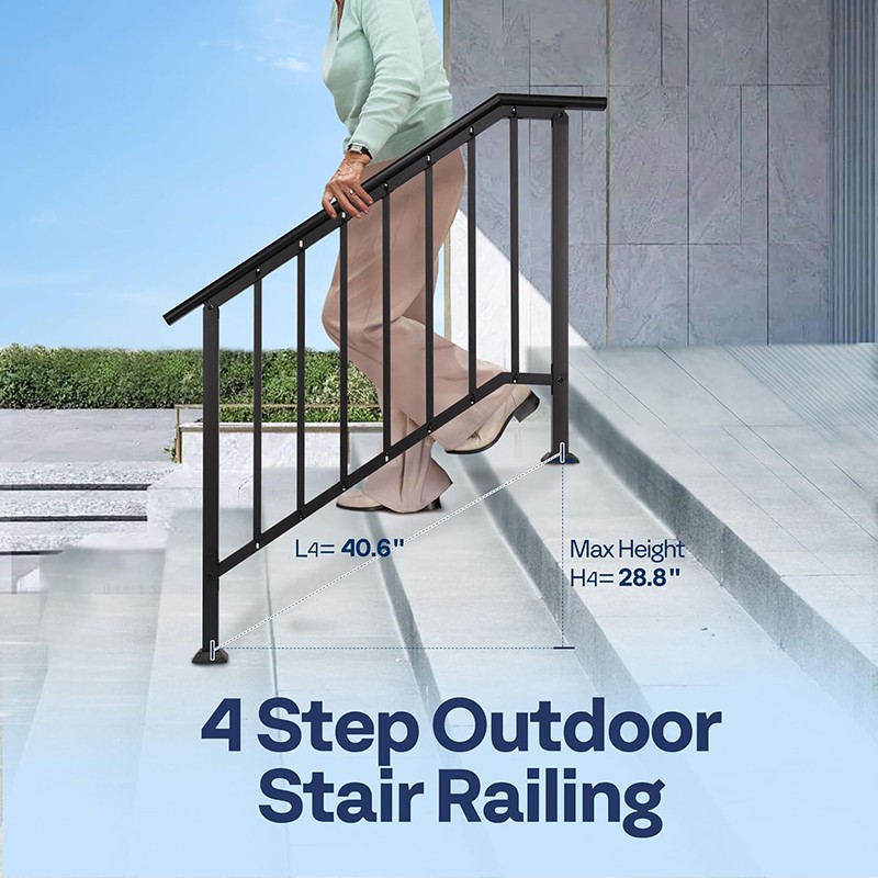 2Pack 4 Step Galvanized Steel HandRails for Outdoor Steps Railing for Porch Deck gallery