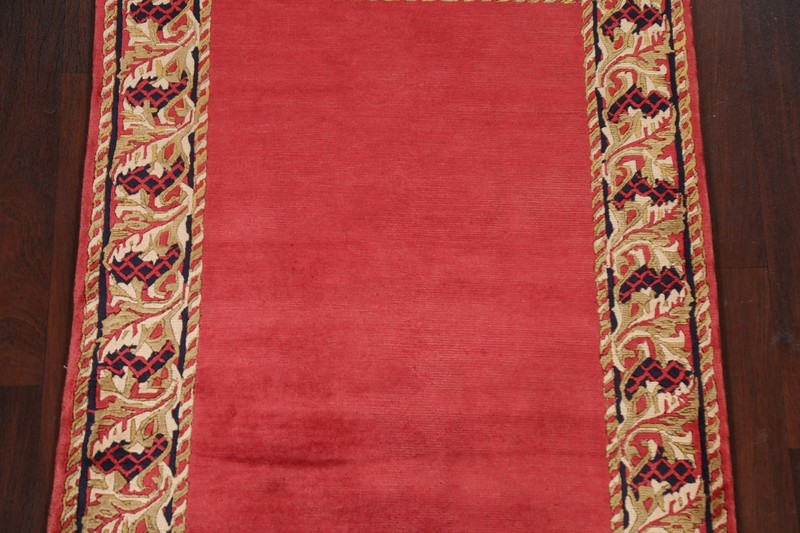 Red Nepalese Bordered Plush Wool Oriental 4x5 Area Rug Hand-knotted Wool Carpet gallery