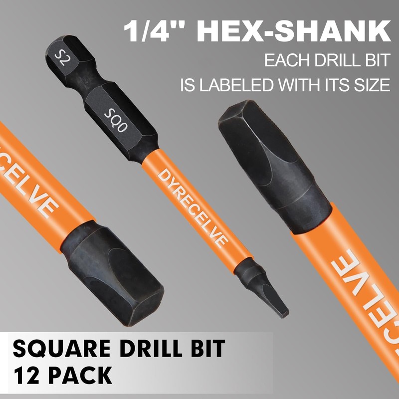 12-Pack Square Drive Bits- PREMIUM S2 Alloy Steel Square Bit Set Magnetic Hea... gallery