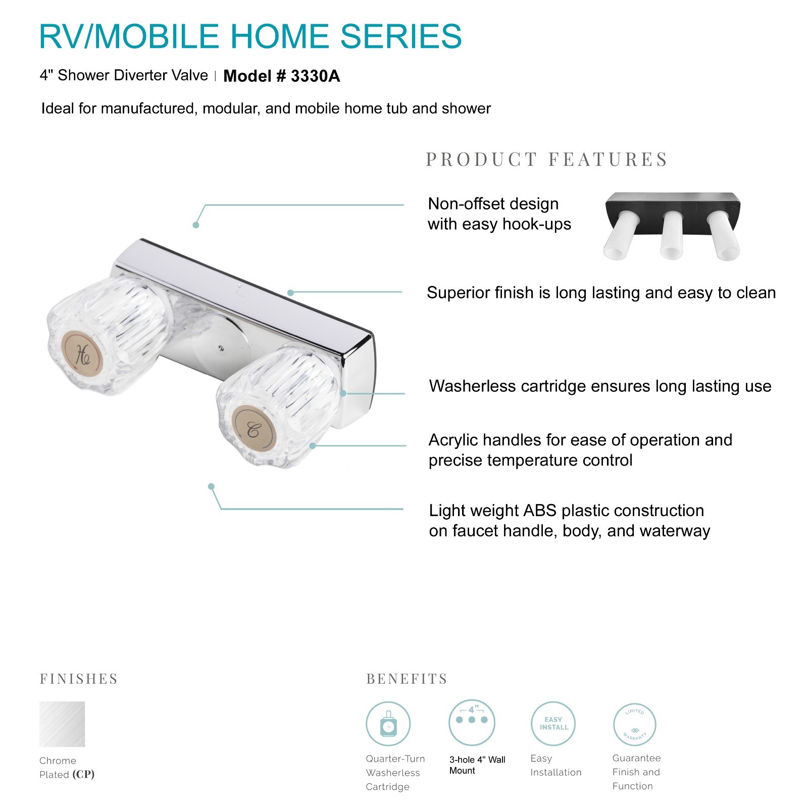 Mobile Home Two Handle 4" Shower Faucet Valve Chrome Finish gallery