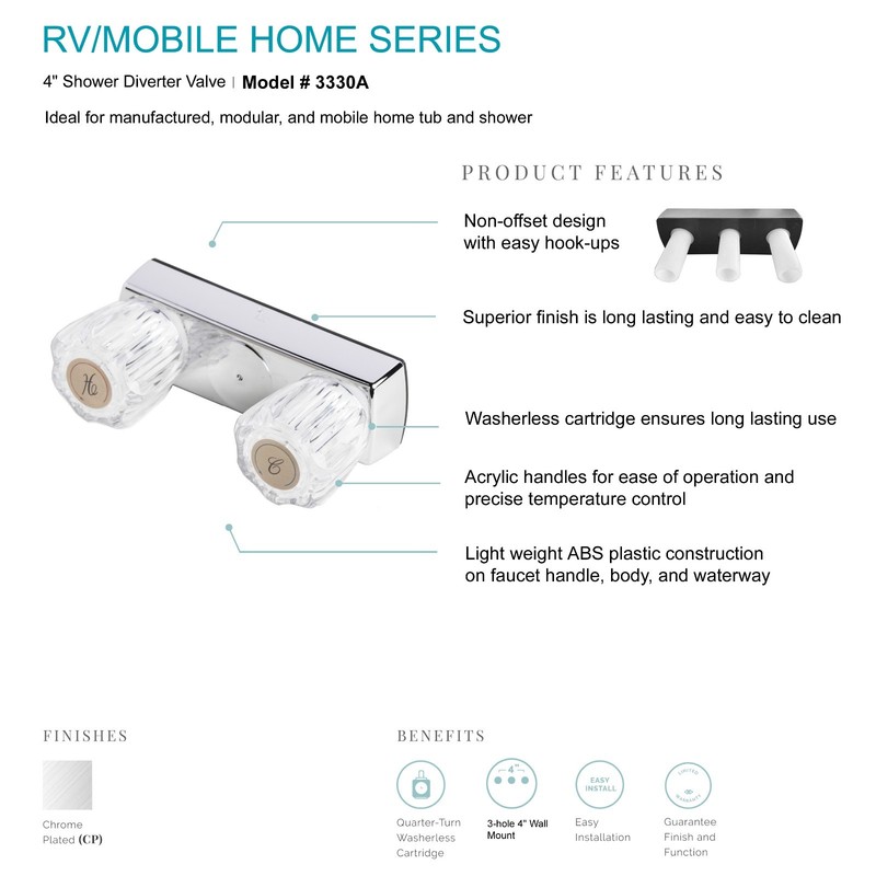 Mobile Home Two Handle 4" Shower Faucet Valve Chrome Finish gallery