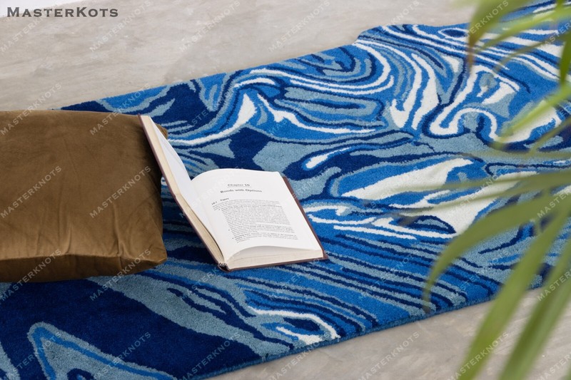 Melting Blue Irregular Shape Runner, Hand-Tufted 100% Wool Soft Area Rug gallery