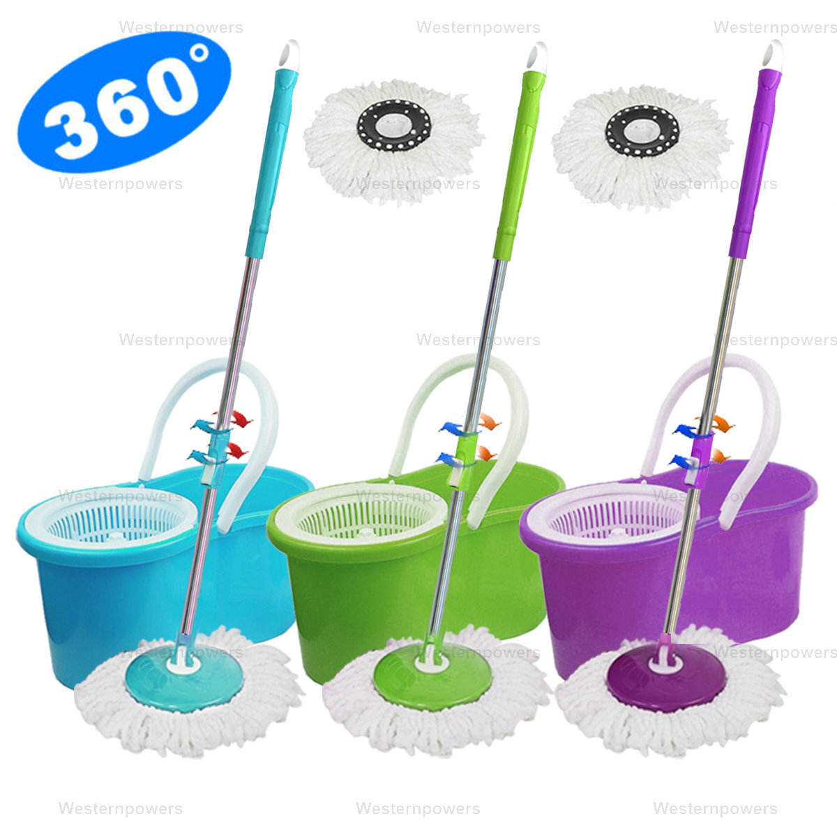 360° Rotating Head Easy Spin Dry Floor Mop Bucket + 2x Head Microfiber Spinning gallery