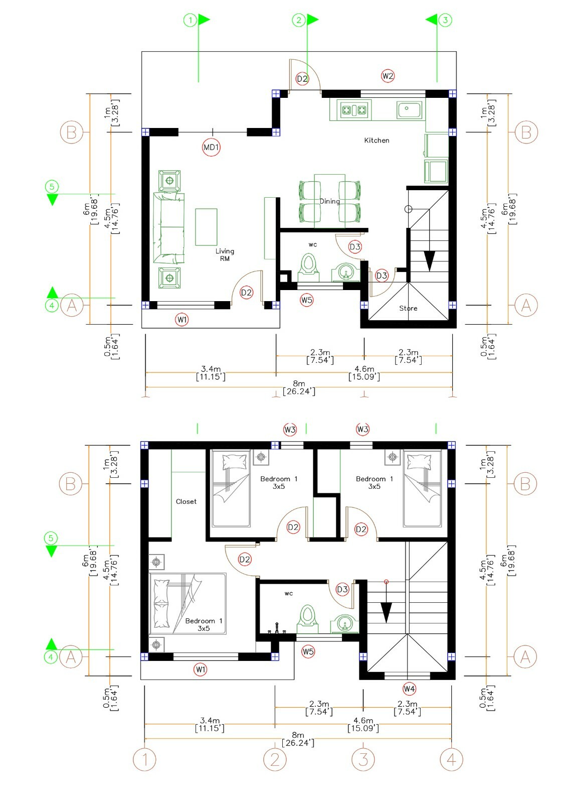 Custom Small House Plan 26x20 Feet 8x6 Meter 3 Beds 2 Baths Hip (A4 Hard Copy) gallery