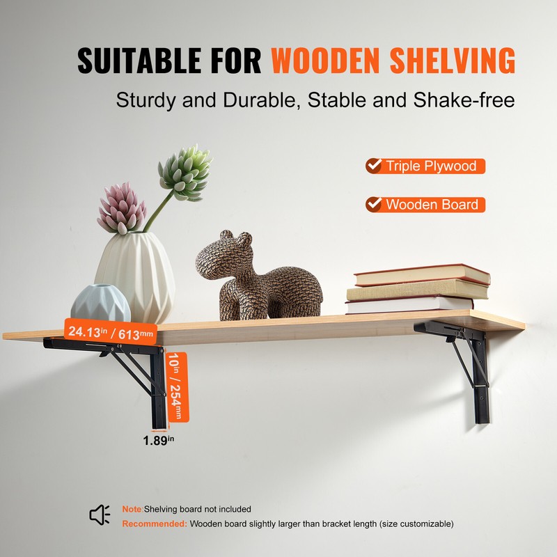 VEVOR Foldable Shelf Bracket 24”L 2 Pcs Heavy Duty Floating Shelf Brackets gallery