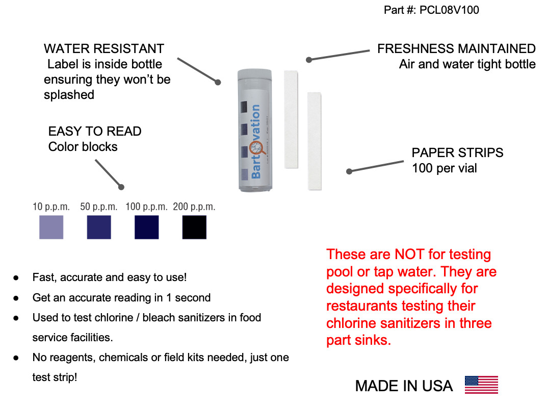 Chlorine Test Paper, 10-200 ppm [Vial of 100 Paper Strips] gallery