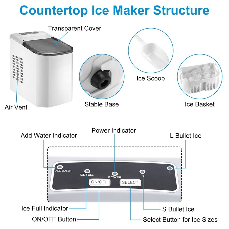 Countertop Ice Maker with Scoop 9 Cubes Ready in 6 Mins 33Lbs/24H Self-cleaning gallery