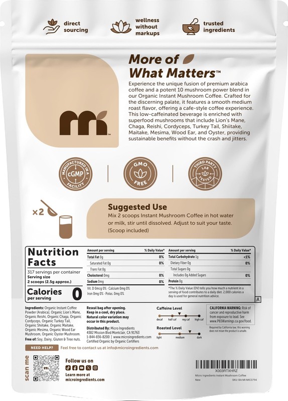 Micro Ingredients Organic Instant 10 in 1 Mushroom 28 Ounce (Pack of 1) gallery