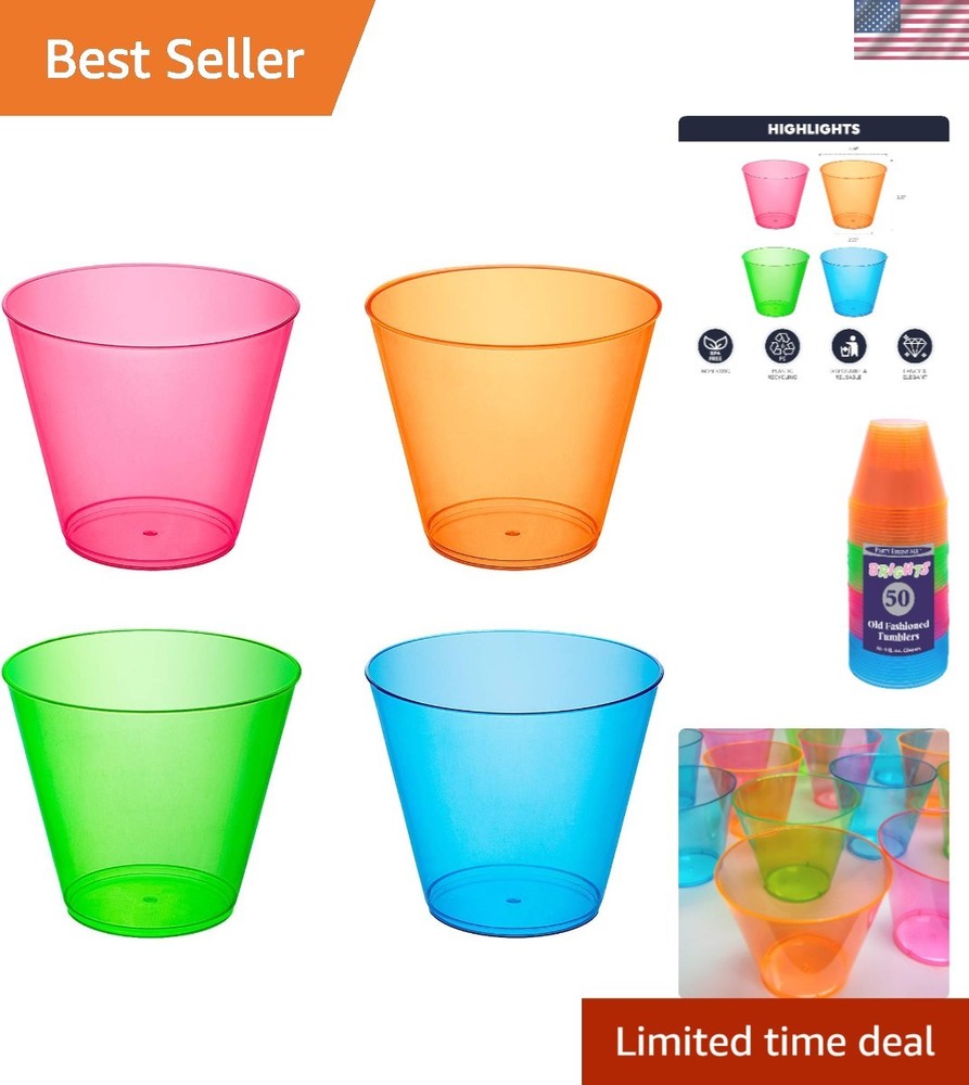 Plastic Cups, 50-Count, Assorted Neon