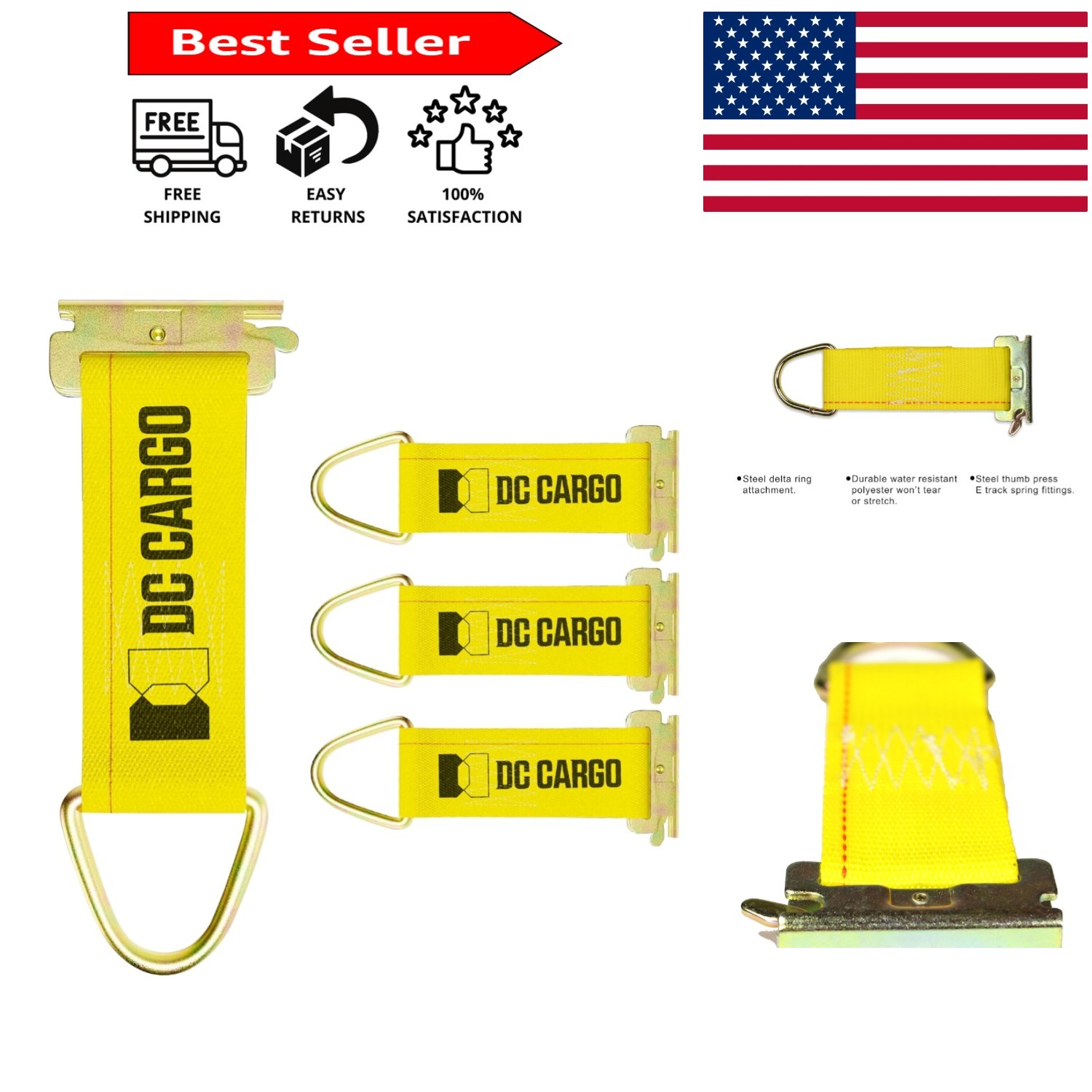 3000Lbs Break Strength E-Track Rope Tie-Offs - 4 Pack with D-Ring Attachments gallery