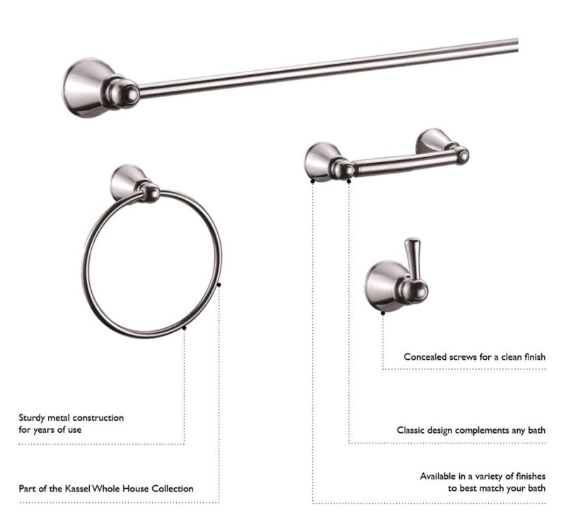 Kassel Transitional 18" Towel Bar, Brushed Nickel - Design House 558262 gallery