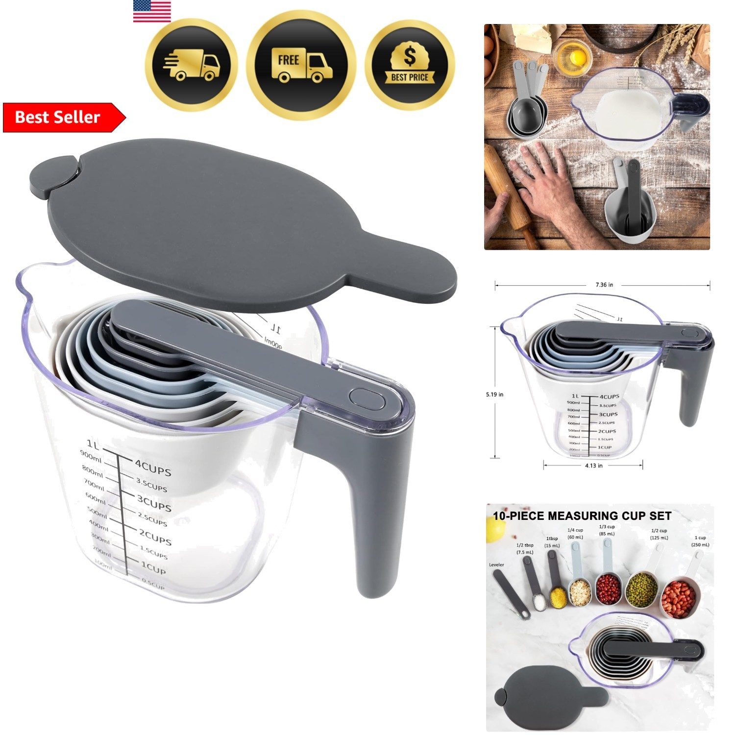 Measuring Cups and Spoons Set 10 Pieces Kitchen Baking Cooking Liquid Dry gallery