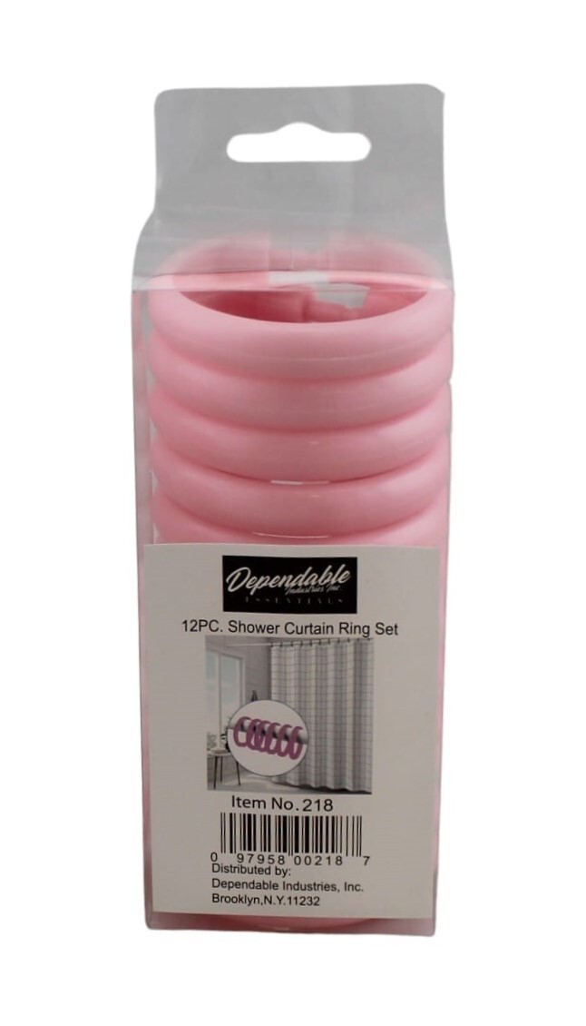 12 Piece Plastic Locking Hook Set Easy Gliding Shower Curtain Rings Pink gallery