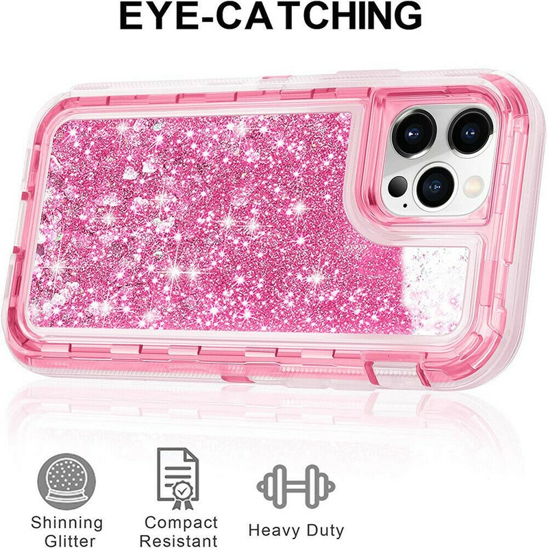 For iPhone 16 Pro Max 15 14 Shockproof Liquid Glitter Defender Case Bling Cover gallery