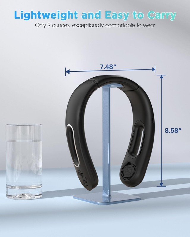 Quiet & Efficient Rechargeable Neck Fan - 360° Bladeless Cooling for All Ages gallery