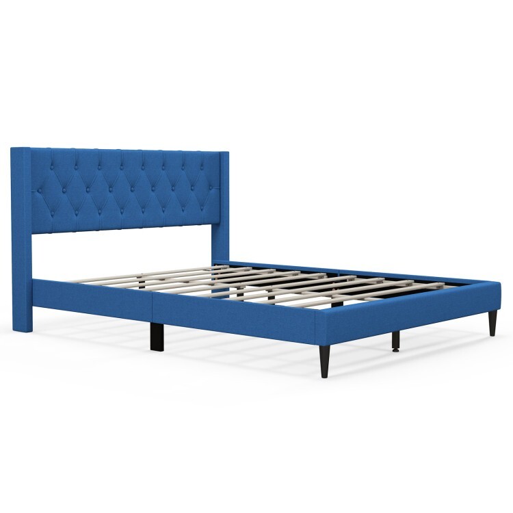 Queen Size Platform Bed Frame Upholstered With Button Tufted Wingback Headboard gallery