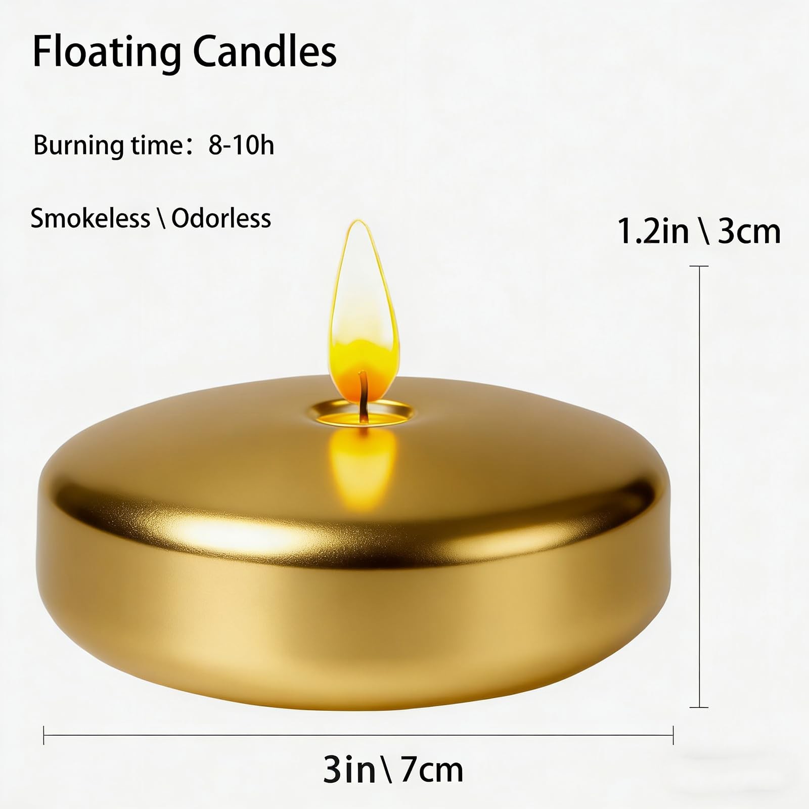 12 Pack Gold 3 Inch Floating Candles Paraffin Wax Elegant Clean Burning Flame gallery