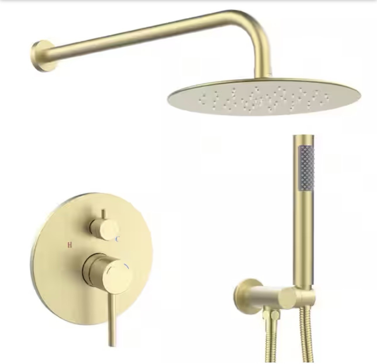 Luxury Brushed Gold Rain Shower System with Mixer Faucet & Valve Included gallery