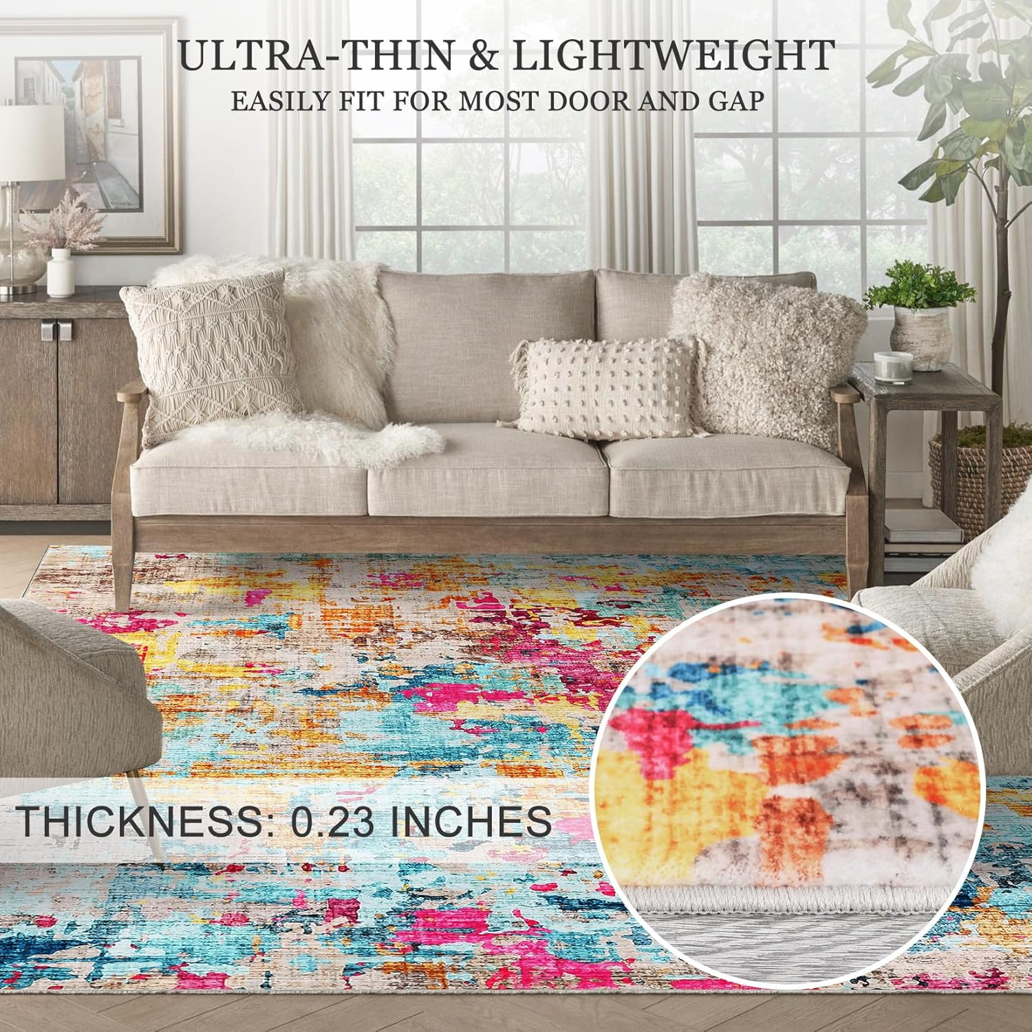 Colorful Abstract 5x7 Boho Area Rug - Washable Non-Slip Low Pile for Home gallery