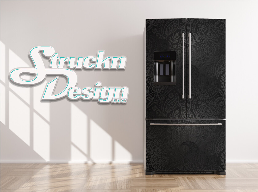 Floral Element Black Geometric Luxury Fridge Freezer Wrap Side Door Vinyl Decal gallery