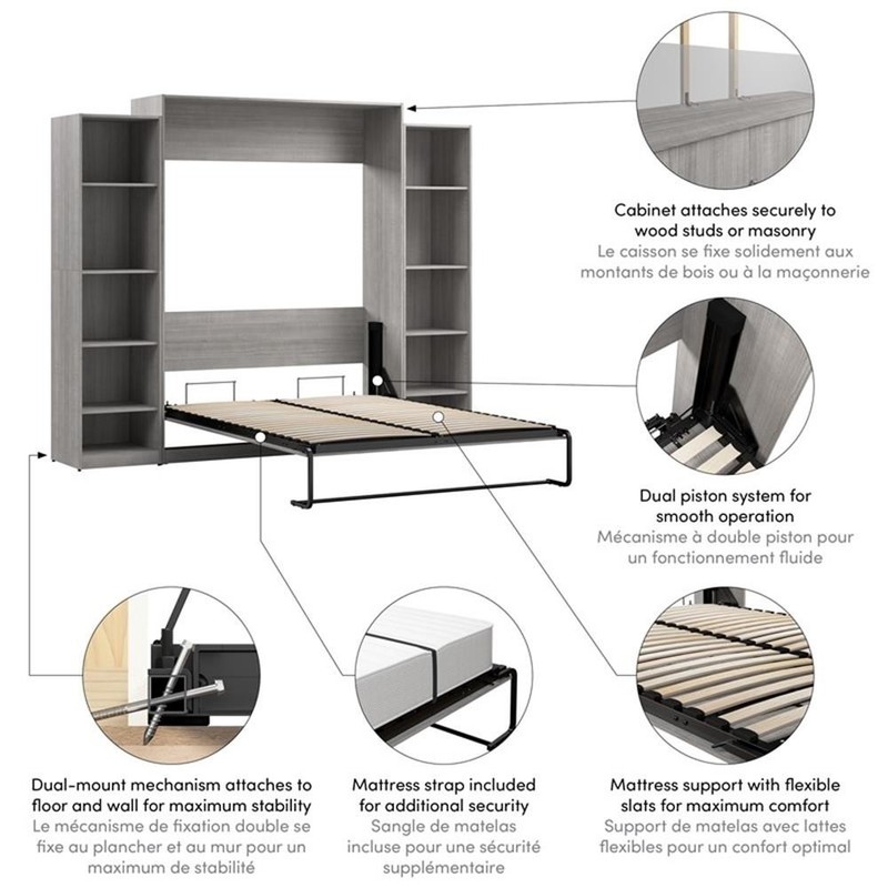 Pemberly Row Wood Queen Murphy Bed with Closet Organizers in Gray gallery