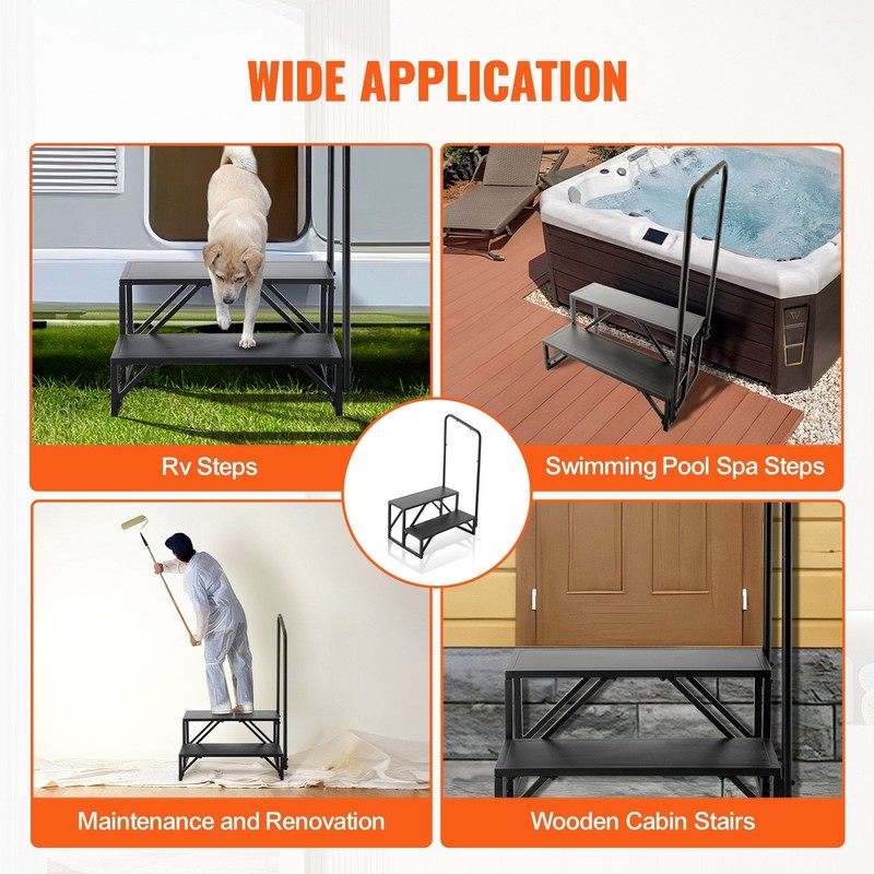 Solid 2-Tier Entry Stairs 440lb Strength Heavy-Duty Steel Anti-Slip Support gallery