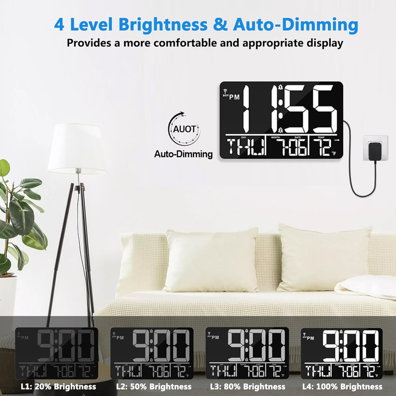 13" Bluetooth Auto Sync Wall Clock - Large Digital Alarm Clock with Remote 25... gallery