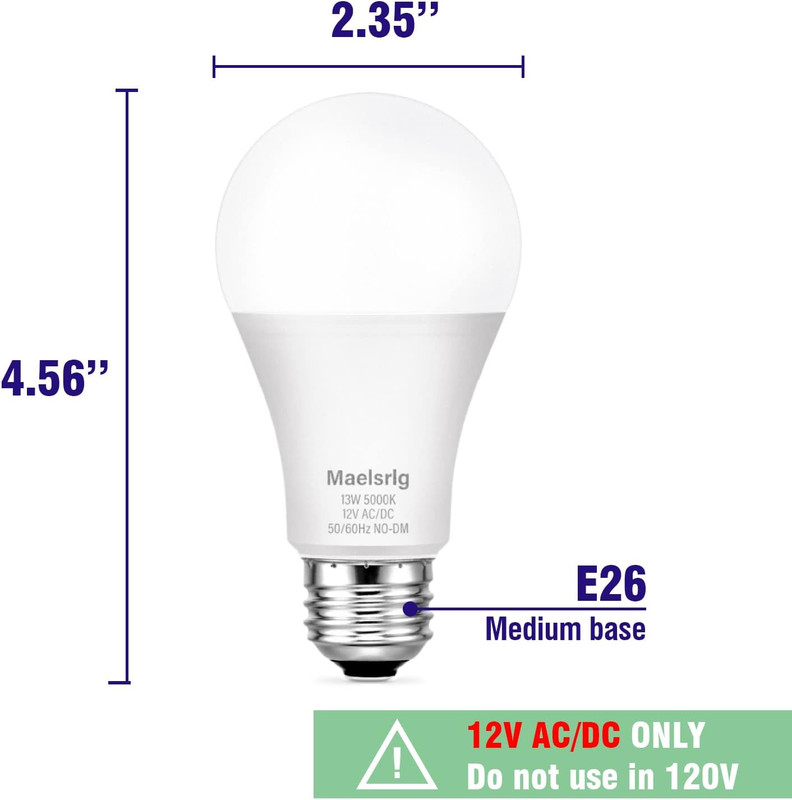 LED 12V Light Bulb, 100W Equivalent, Daylight White 5000K, 13W 1200 Lumens, 12 V gallery