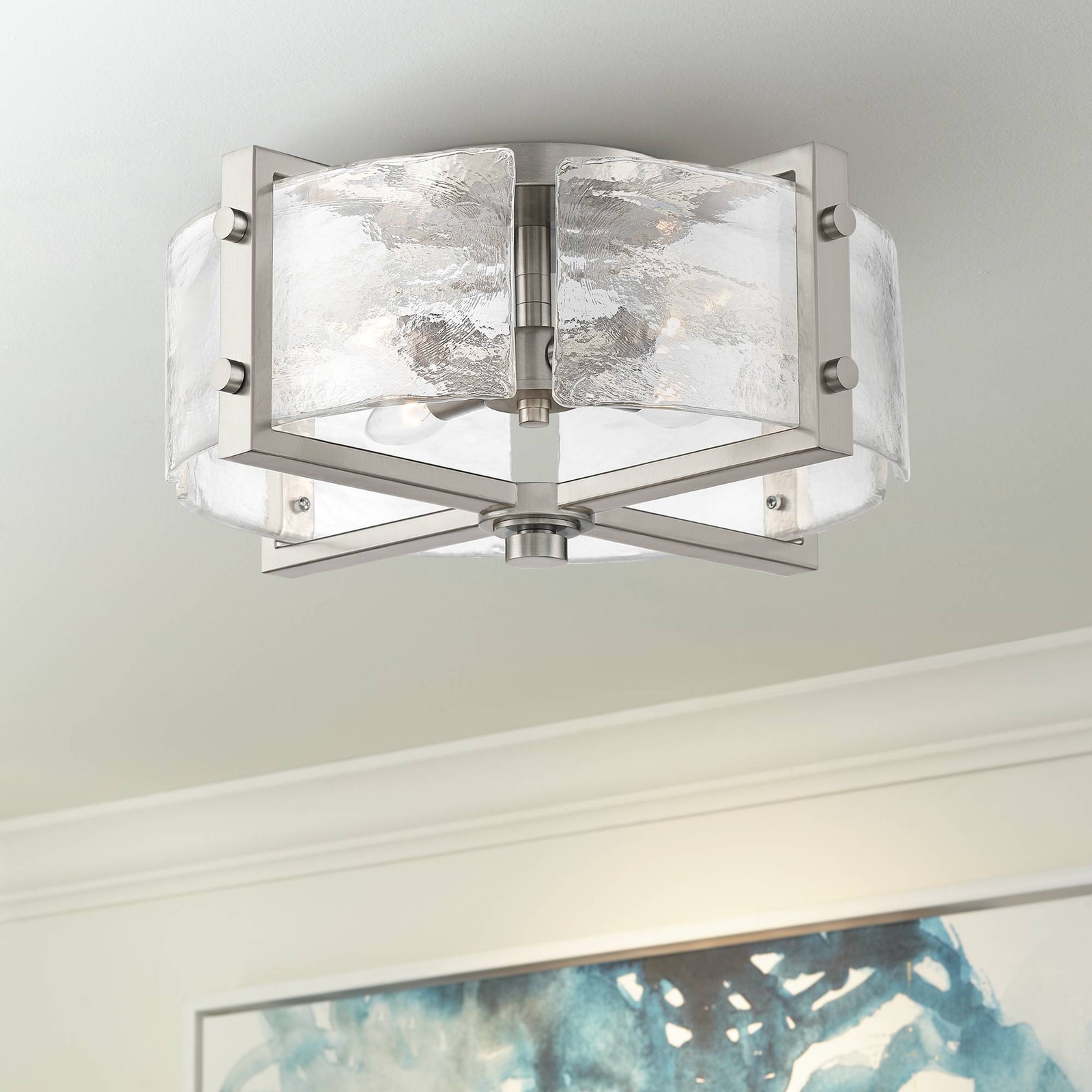 Prane Modern Ceiling Light Semi Flush Mount Fixture 17" Nickel 4-Light Glass gallery