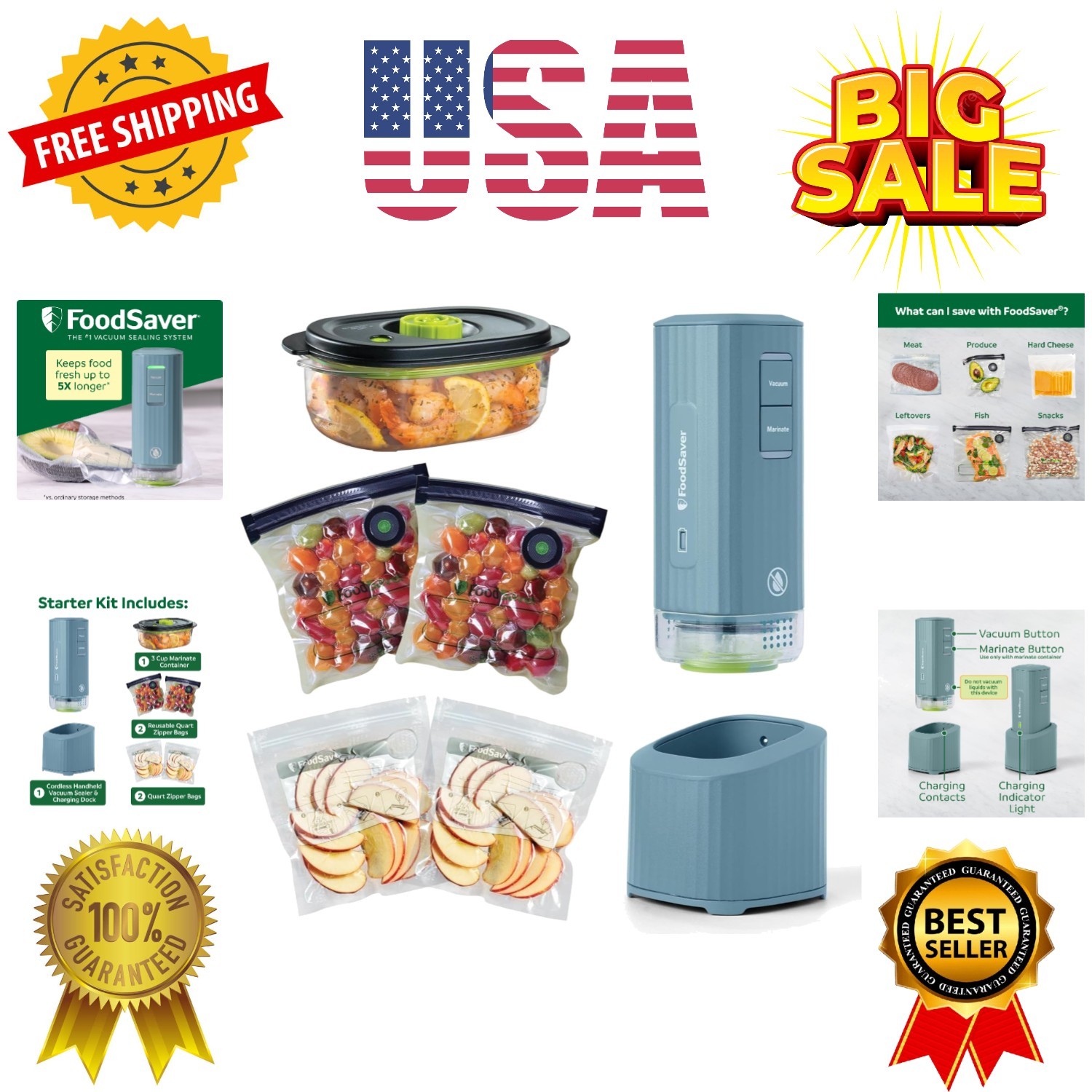 Mini Handheld Vacuum Sealer Machine with Marinate Setting & Charging Dock, Co... gallery
