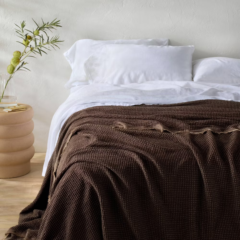 Full/Queen Textured Waffle Coverlet Dark Fig - Casaluna gallery