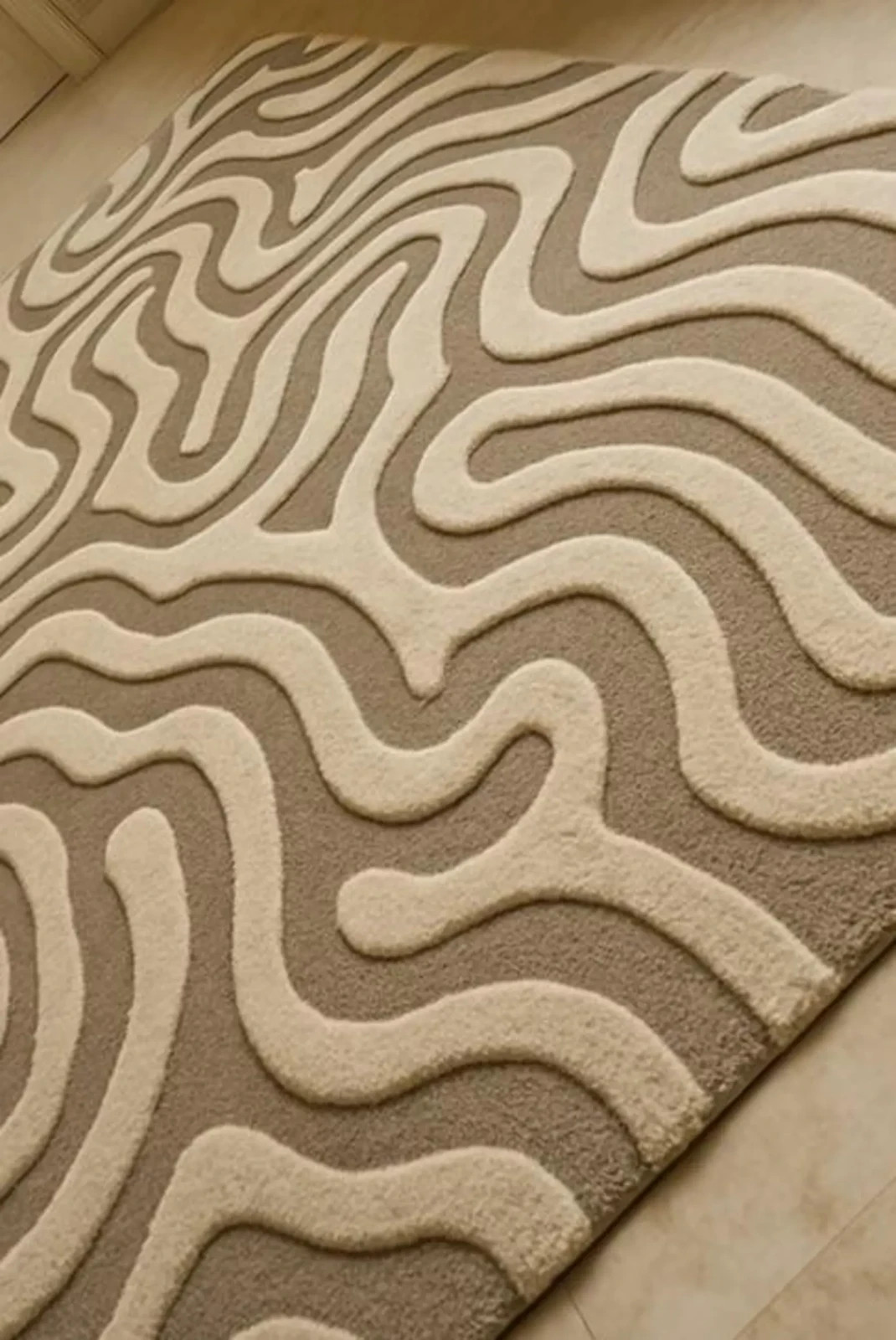 Hand Tufted Nz Wool Rug Modern Abstract High Low Pile, Neutral Decor Carpet Rug gallery