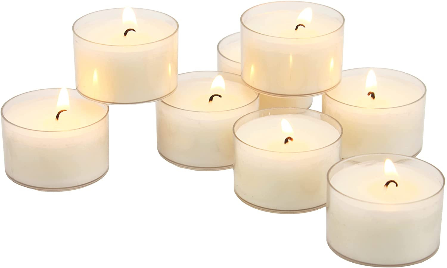 Bulk 96 Pack Unscented Smokeless Long Burning Clear Cup Tea Light Candles with 6 gallery