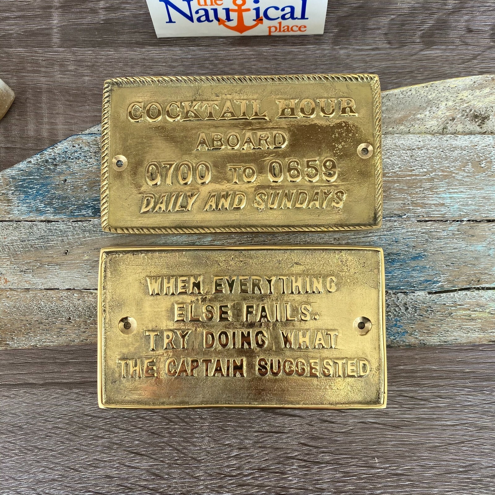 Nautical Signs - Solid Brass - Captain Suggested, Cocktail Hour - Nautical Decor gallery