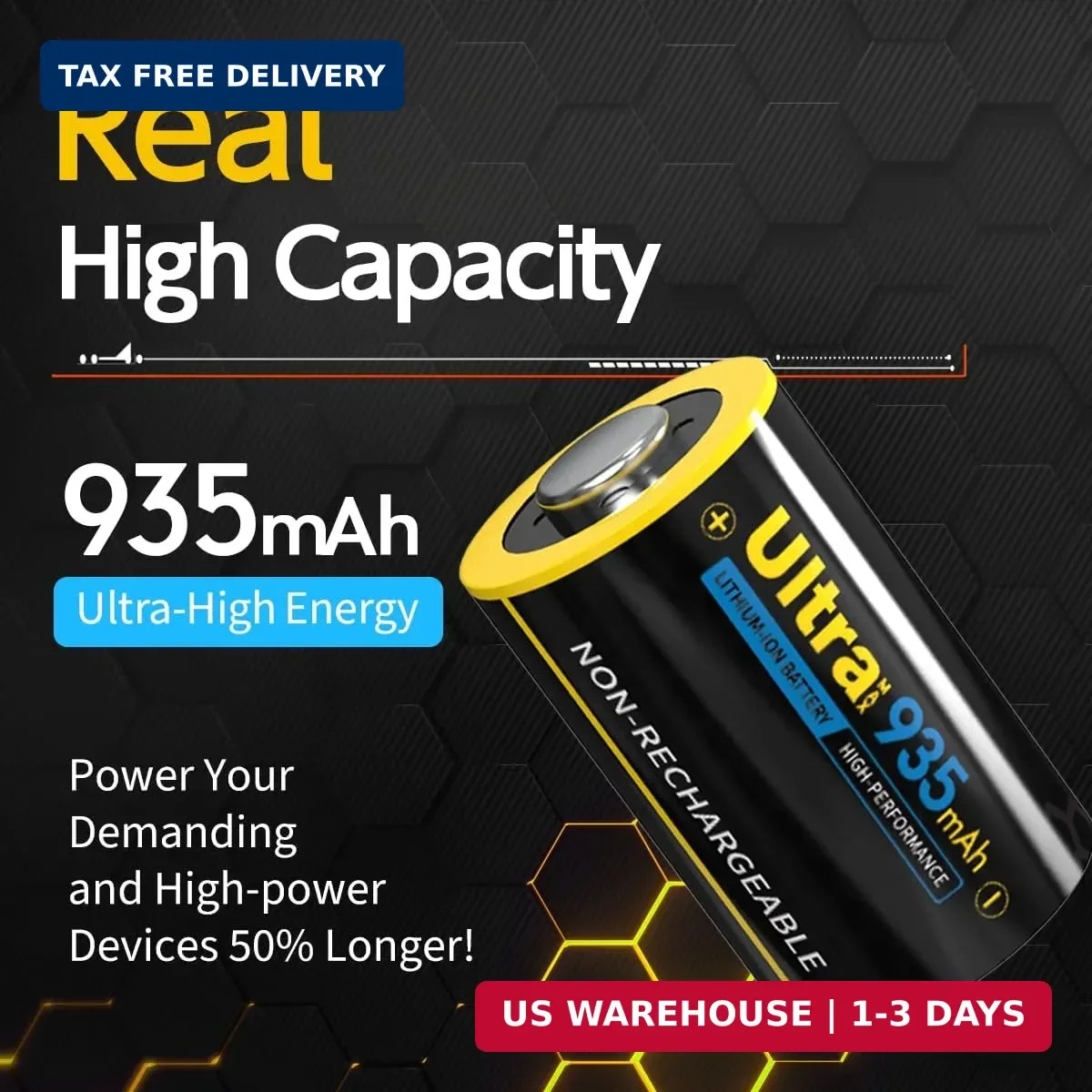 CR2 3V Lithium Battery 2-Pack - 935mAh High Capacity, 12-Year Shelf Life gallery