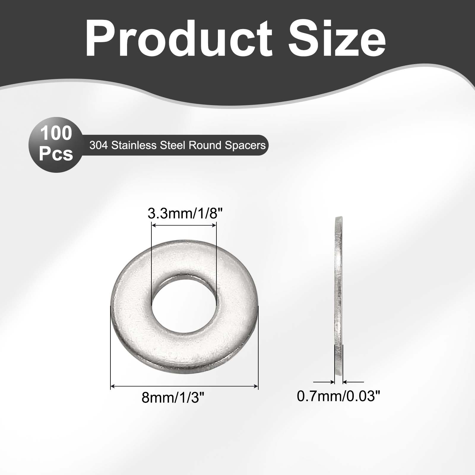 100Pcs #4 Flat Washer 304 Stainless Steel Round Spacers 1/8" ID x 1/3" OD gallery