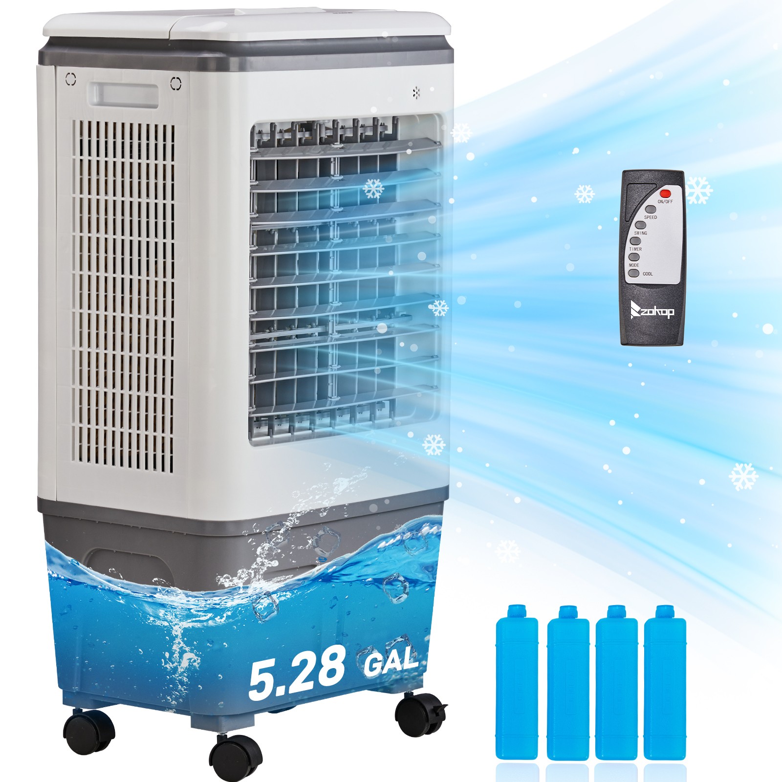 Portable Evaporative Cooler Swamp Cooler 3-in-1 5.28 Gal 7.5H Timer Humidifier gallery