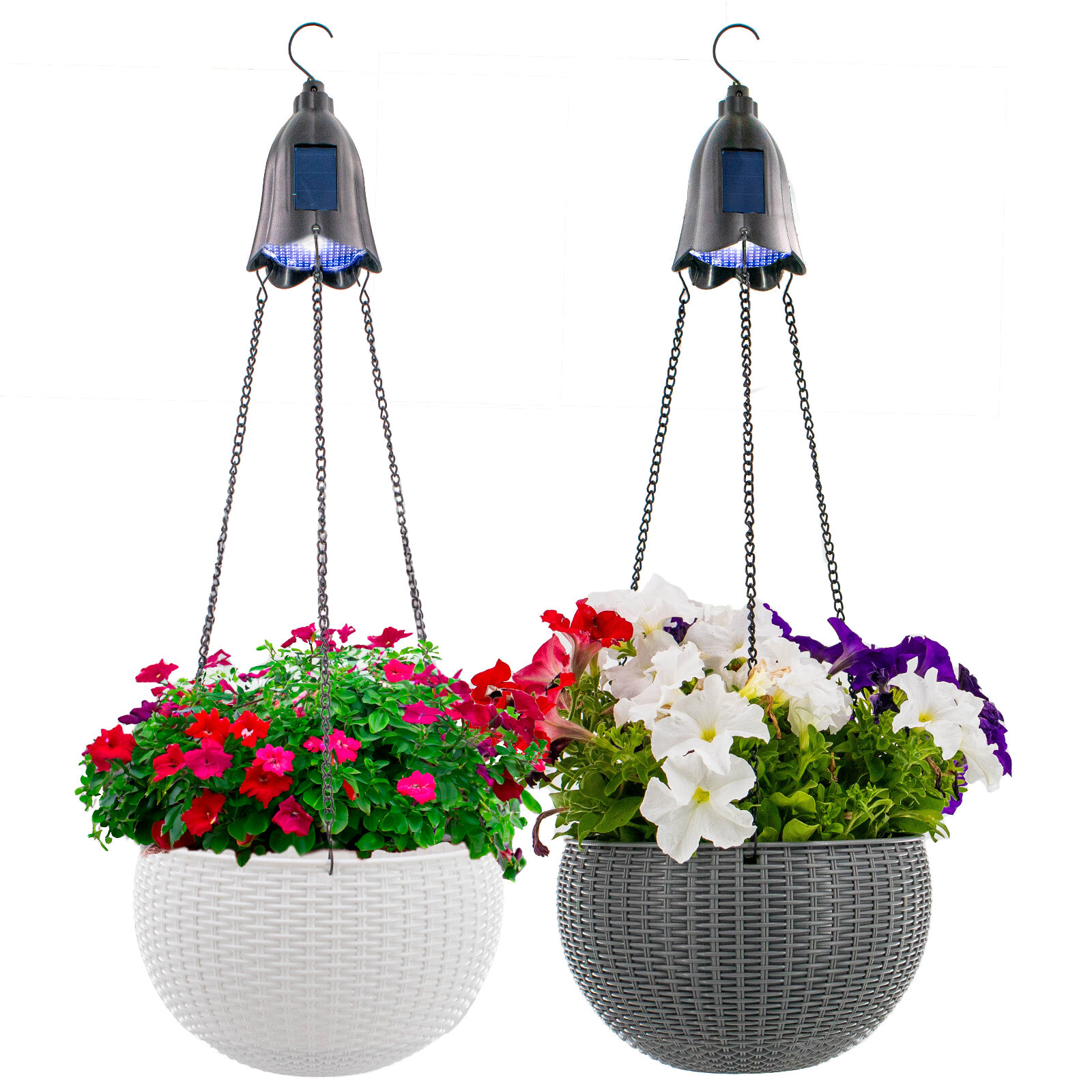 Solar Hanging Planter w/ LED Light Self-Watering Outdoor Flower Basket Hanger gallery