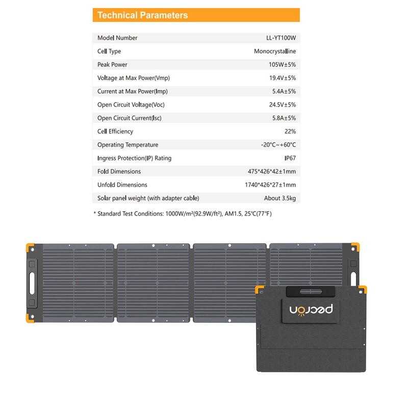 Used-pecron 100W 200W Foldable Portable Solar Panel for Power Station Solar gallery