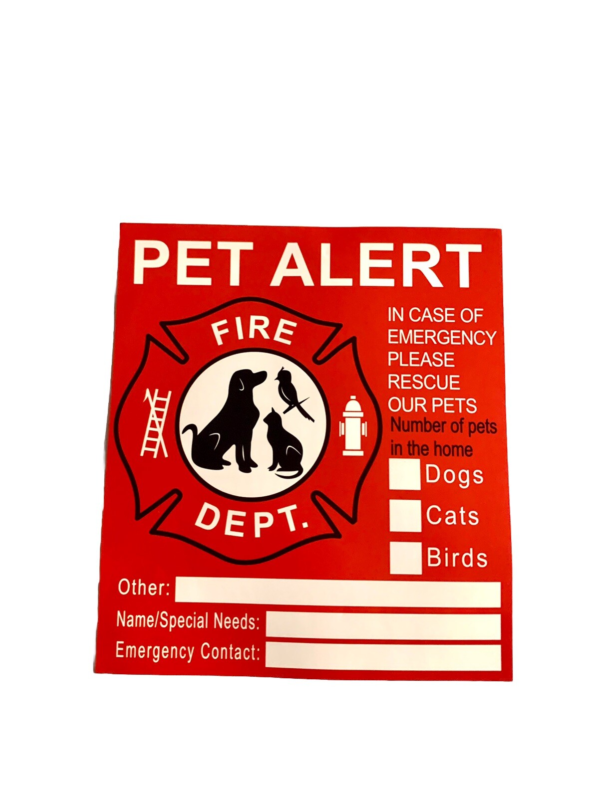 Sticker Pet Alert For Fire Emergency, Decal Rescue Firefighter Family Home 4.5” gallery