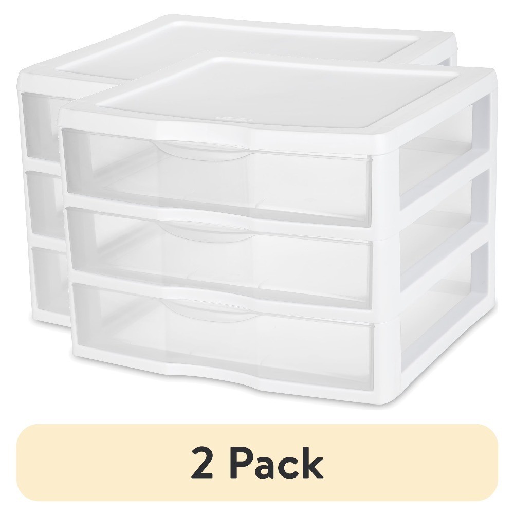 Wide 3 Drawer Clear Plastic Countertop or Desktop Storage Organizer Unit White gallery