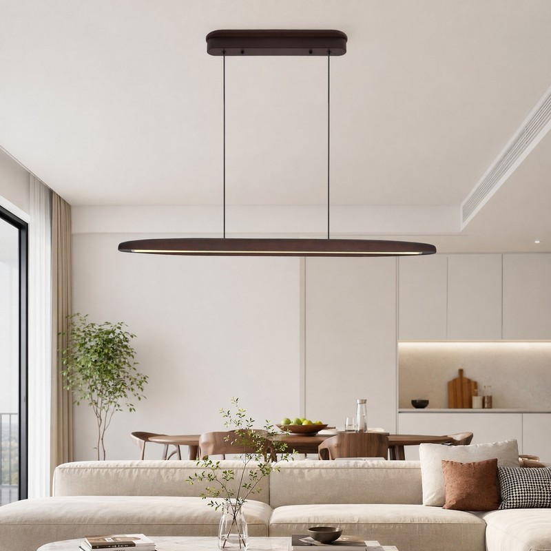 39 in Walnut Linear 3CCT LED Pendant Chandelier Remote Living Room Light Fixture gallery