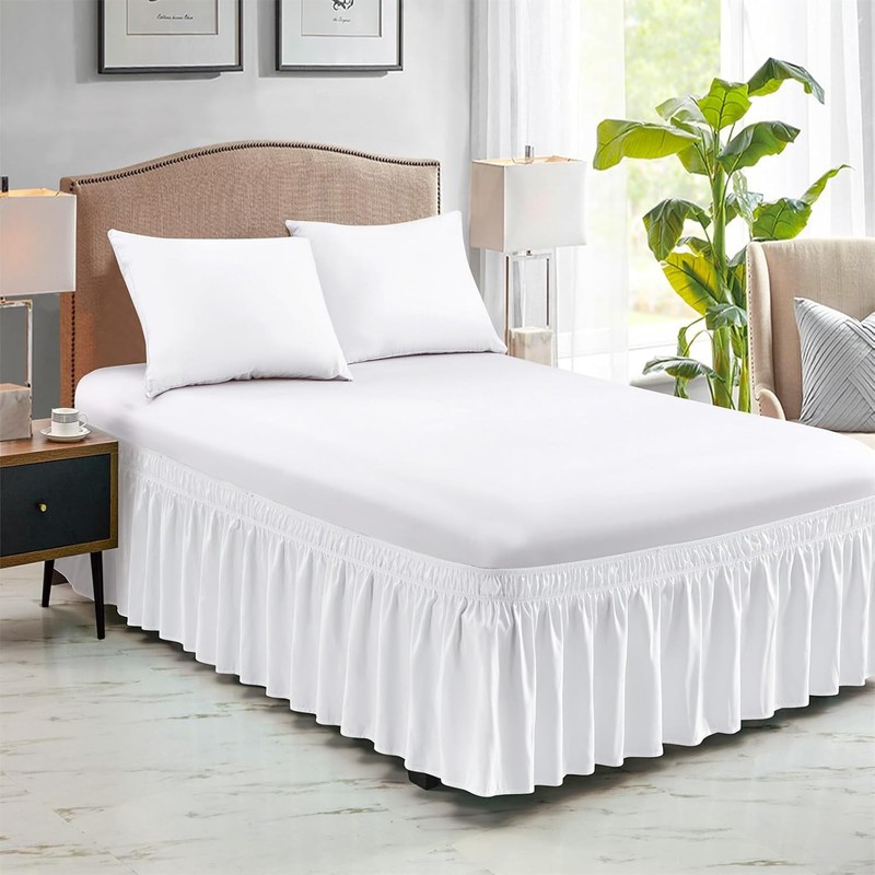 Queen Bed Skirt White 15-Inch Drop Elastic Wrap Around Easy Fit for Adjustable gallery
