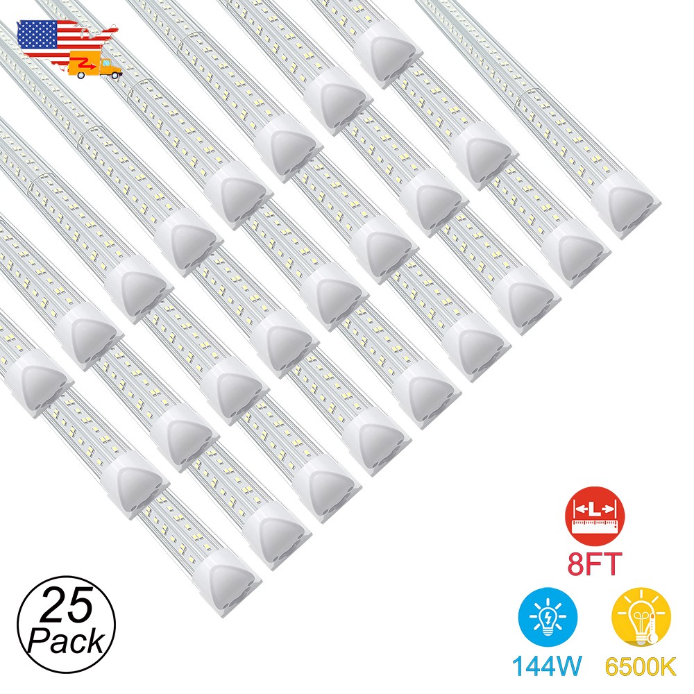 25 Pack 8Ft Led Shop Light Fixture 144W 4 Row 6500K T8 Led Tube Light Bulbs 8' gallery